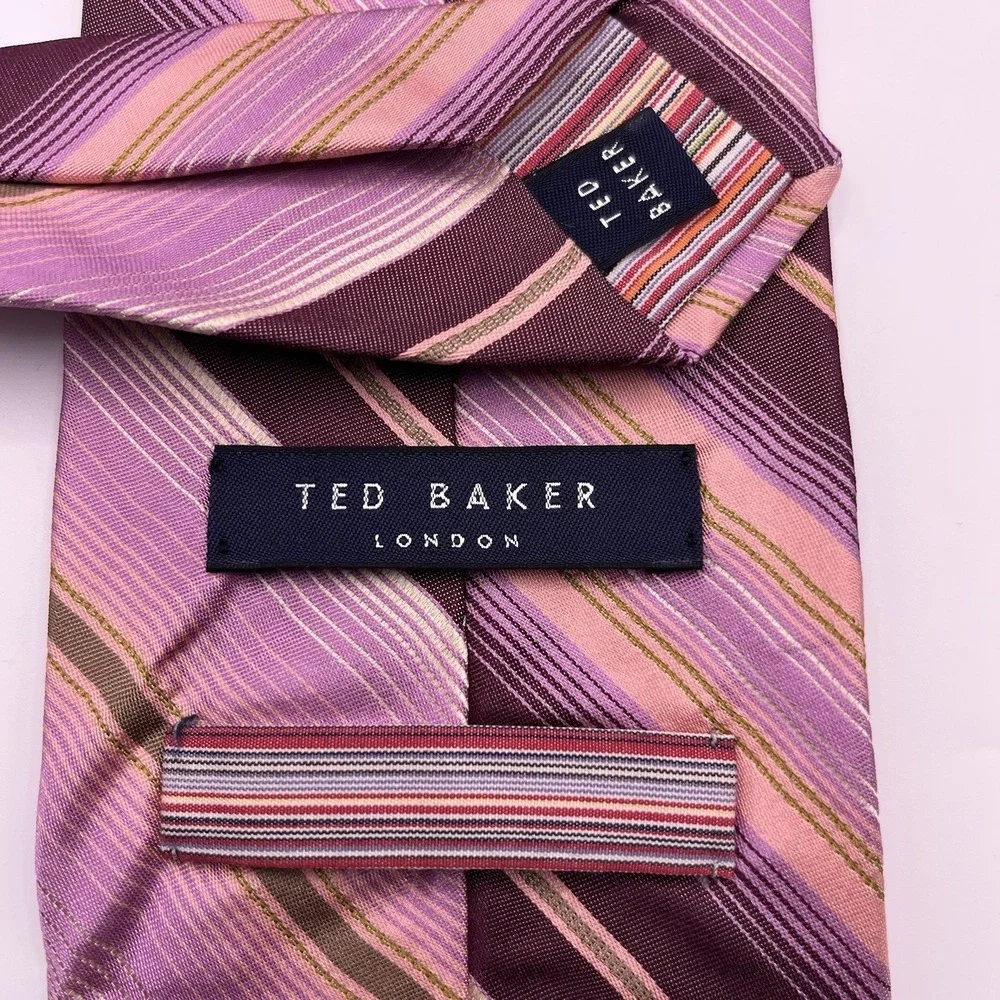 Ted Baker London Striped Handmade in USA Pure Silk 58 X 3.75